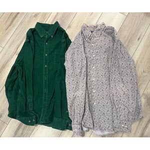 (2) Lands' End Corduroy Vintage Button Down Shirt Green Purple XL